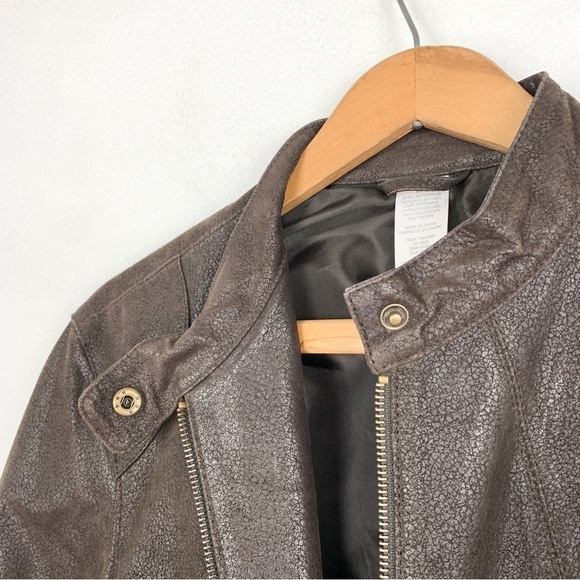 Genuine Leather Brown Moto Style Zip Up Mock Neck Jacket Sz M - Picture 8 of 9
